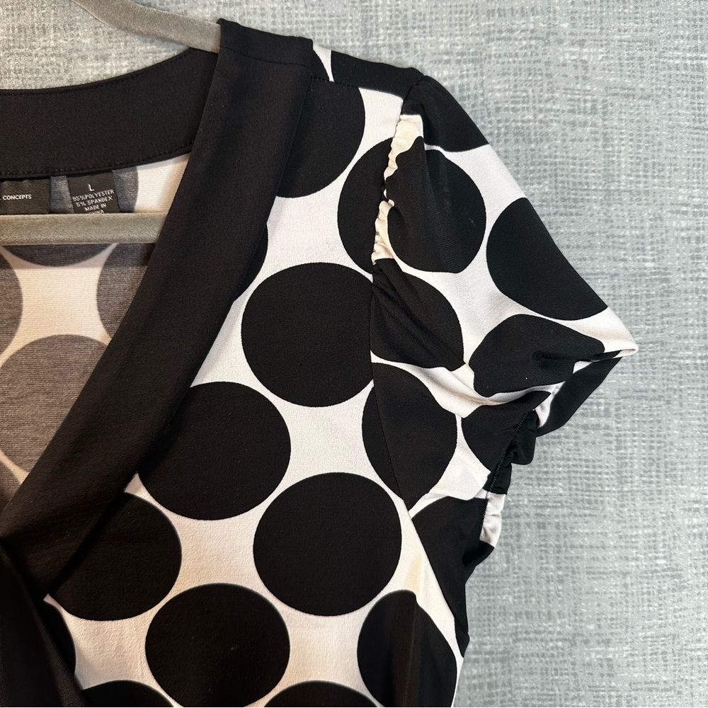 INC International Concepts Petite Polka Dot Faux Wrap Dress Black White Large PL - Picture 3 of 10